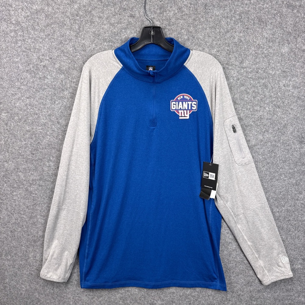 New Era NFL NY Giants Quarter Zip Pullover Large Blue Gray Polyester Spandex